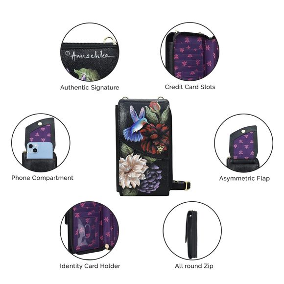 Hand-Painted Genuine Leather Rfid Blocking Crossbody Phone Case - ^_^ - Picture 5 of 6